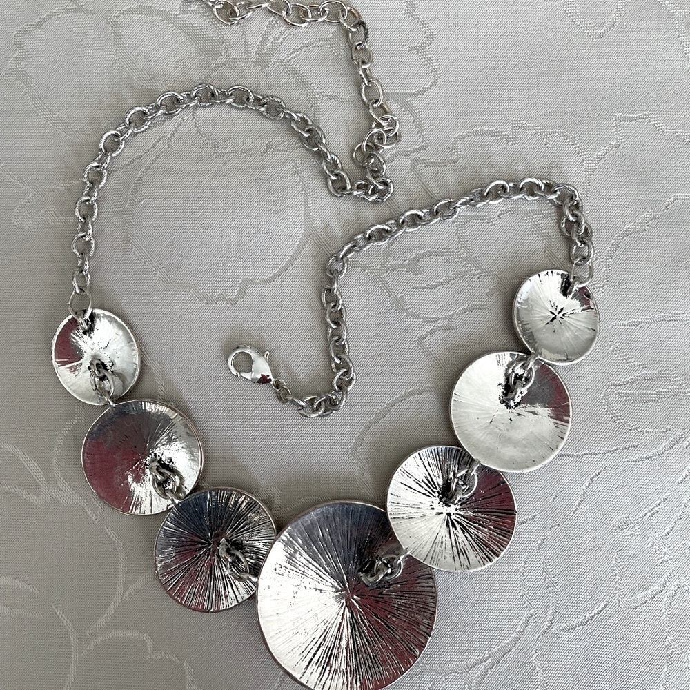 Silver Statement Necklace With Textured Circular … - image 4